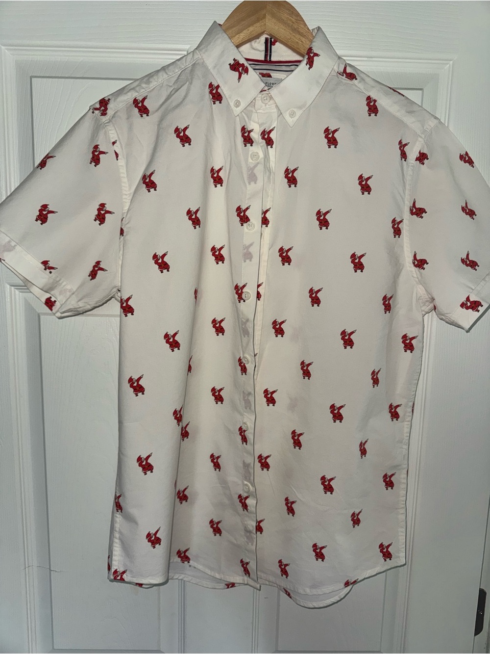 Denim & Flower White Short-Sleeve Button-Down with Red Fox Print